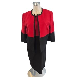 Kasper Sheath Dress W/ Matching Jacket Red Black Size 10 2 Piece Set